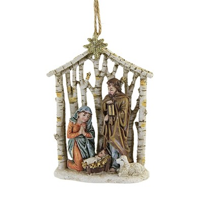 Holiday Ornament 4.5" Nativity Holy Family Sheep Gold Star  -  Tree Ornaments