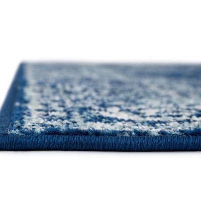 Navy Blue Medallion Rectangular Stain-Resistant Synthetic Rug