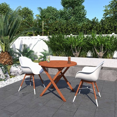 Fleche 3pc Eucalyptus Wood Patio Dining Set with Round Table - Amazonia