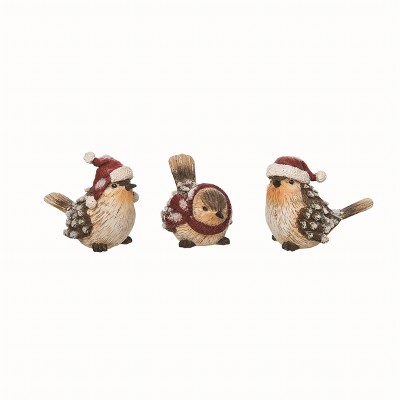 Transpac Resin Multicolor Christmas Snowy Pinecone Bird Set of 3