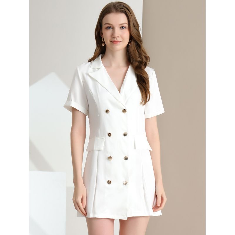 Allegra K Women's Solid Double-Breasted Turn-Down Collar Casual Work Belted Dress, 2 of 7