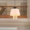 PAKOKULA 3-Light Black Drum Chandelier with Crystal Pendant and White Fabric Shade for Kitchen Island Living Room - 2 of 4