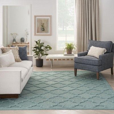 Aqua Teal Trellis 7' x 10' Flat Woven Synthetic Area Rug
