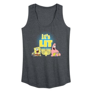 Women's SpongeBob SquarePants It's Lit Hanukkah Graphic Racerback Tank - Heather Charcoal - 2 X-Large - 1 of 4