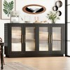 Black Buffet Sideboard Cabinet with 4 Glass Doors and Adjustable Shelves, Modern Dining Room Storage - 4 of 4
