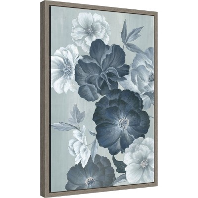 Delicate Blooms II Blue and Gray Canvas Wall Art