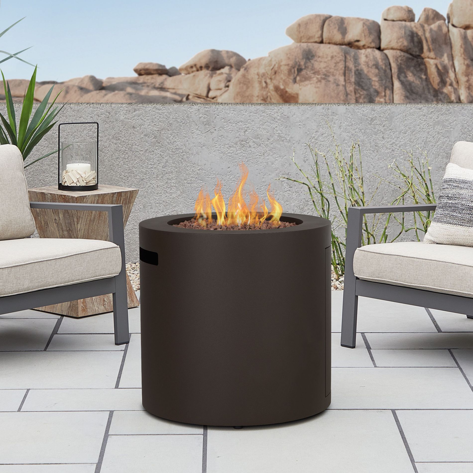 Aegean 24" Round Steel Propane Fire Pit Table with Hidden Tank in Dark Bronze by Real Flame