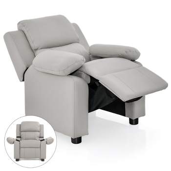 Tangkula Deluxe Padded Kids Sofa Armchair Recliner Headrest Children w/ Storage Arms Gray