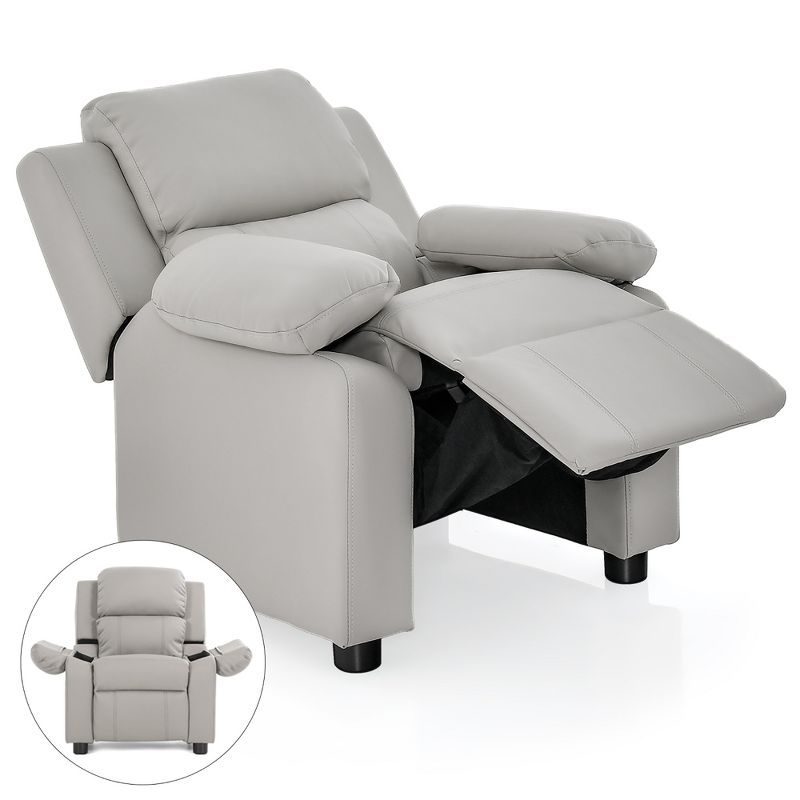Tangkula Deluxe Padded Kids Sofa Armchair Recliner Headrest Children w/ Storage Arms Gray, 1 of 11