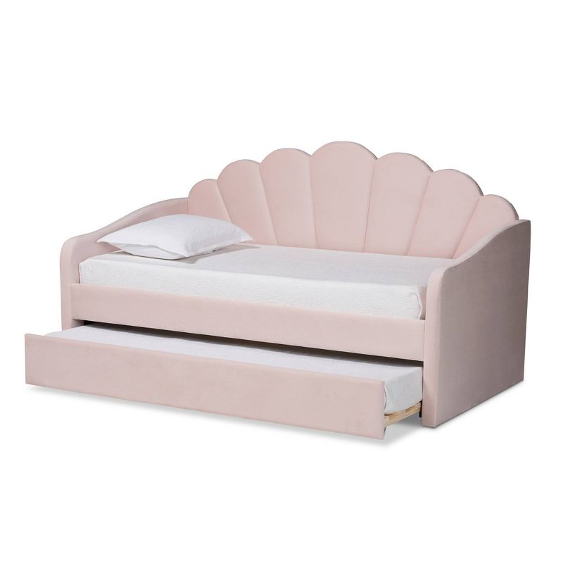 Timila Velvet Fabric Upholstered Daybed with Trundle Light Pink - Baxton Studio, 3 of 13