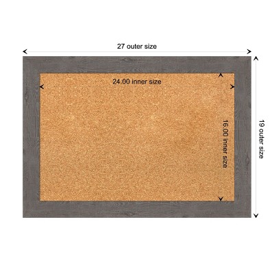 Rustic Gray Wood Framed Natural Corkboard 27" x 19"