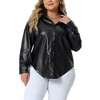 Agnes Orinda Women's Plus Size Faux Leather Long Sleeves Button Motorcycle Biker Moto Button Down Shirts - 2 of 4