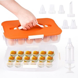 2-Layer Deviled Egg Container with Lid, 36 Slots Tray Carrier with Handle and Injector Tool, Portable - 1 of 4