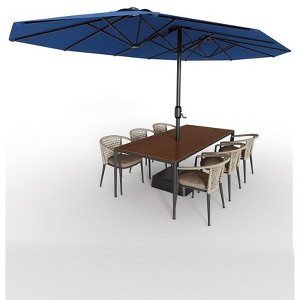 15FT Large Patio Umbrella with Base, Outdoor Double-Sided Rectangle Market Umbrella Outside Umbrellas for Poolside Lawn Backyard - 1 of 4