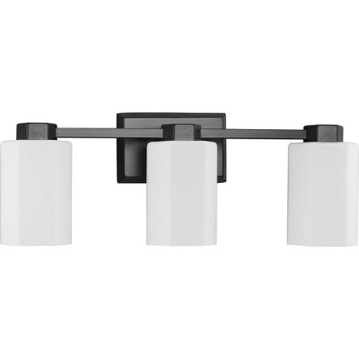 Progress Lighting Estrada Three-Light Vanity Light, Matte Black, Opal Glass, Collection: Estrada, 3 Lights, Wall Light