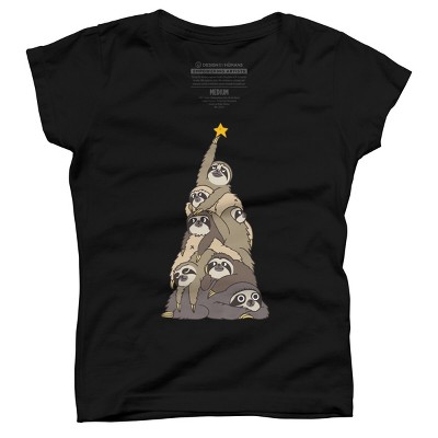 Girl's Design By Humans Christmas Tree Sloths By huebucket T-Shirt