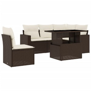 vidaXL 6 Piece Patio Sofa Set with Cushions - Brown and Cream Poly Rattan - 1 of 4