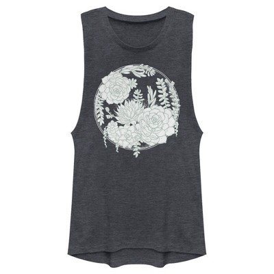 Junior's Lost Gods Succulent Sketch Festival Muscle Tee - Denim Blue ...