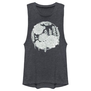 Juniors Womens Lost Gods Succulent Sketch Festival Muscle Tee - 1 of 4