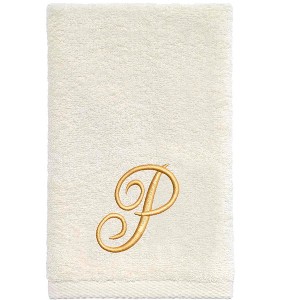 Avanti  Ivory with Gold Script Monogram Fingertip Towel Letter   P - 1 of 3