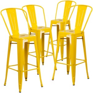 Emma and Oliver Commercial Grade 4 Pack 30" High Metal Indoor-Outdoor Barstool with Back - 1 of 4