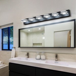 Dolonm 39" Modern Black 6-Light LED Vanity Light - Flawless Makeup Lighting, Moisture-Proof, Easy Install for Bathroom Mirror - 1 of 4