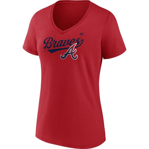 Womens Vintage Braves Retro Three Stripe Weathered Shirt V-Neck T-Shirt