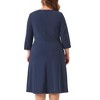 Agnes Orinda Women's Plus Size Vintage Wear Crew Neck 3/4 Sleeve Tunic Midi Dresses for Work Office Cocktail - 3 of 4