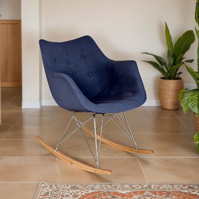 LeisureMod Willow Nursery Rocking Chair in Twill Fabric/Velvet Upholstery - Eiffel Ash Wood Base, Plus Comfort, Perfect for Nurseries