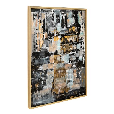 Kate & Laurel All Things Decor Sylvie Starry Night Framed Wall Art by Leah Nadeau Bright Gold Modern Abstract Geometric Wall Art