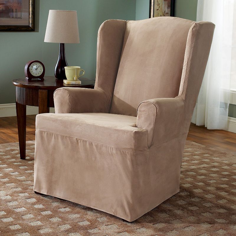 Soft Suede Wing Chair Slipcover - Sure Fit, 3 of 5