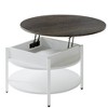 Hausource 35.4" Round Lift-Top Coffee Table with Hidden Storage, 2-Tier Farmhouse Style Table,White - 2 of 4