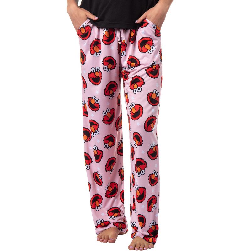 Sesame Street Women's Elmo Muppet Face Tossed Print Sleep Pajama Pants Pink, 1 of 5