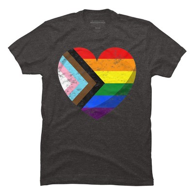 Design By Humans Retro Modern Pride Flag Heart By T-Shirt - Charcoal Heather - Small