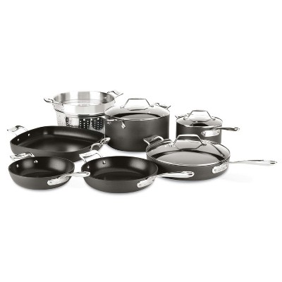 10-Piece Black Aluminum Nonstick Cookware Set with Glass Lids