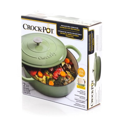 Green 5 Quart Enameled Cast Iron Braiser Pan with Lid