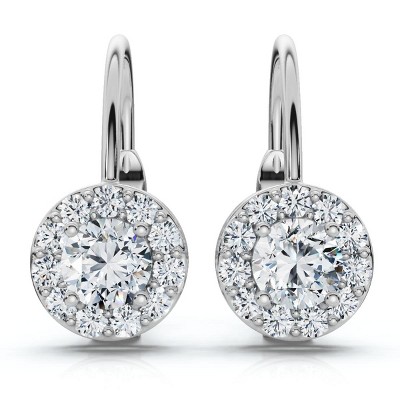 Pompeii3 1/2Ct Halo Diamond Hoops With Lever Backs in White or Yellow Gold
