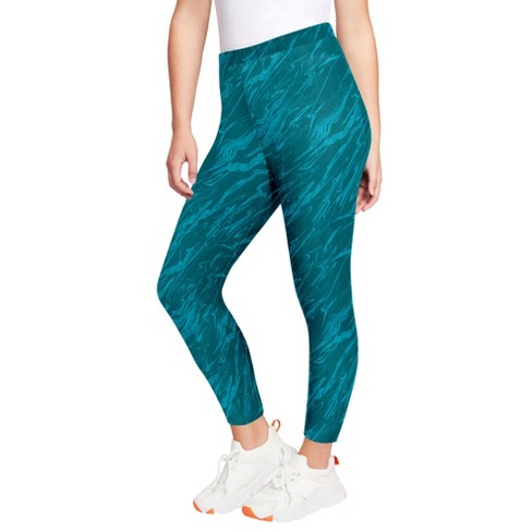 June + Vie by Roaman's Women’s Plus Size Essential Cropped Legging, 14/16 -  Tropical Teal Marble