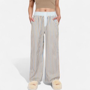 Anna-Kaci Lounge Women's Red Vertical Stripe Wide Leg Pants with Smocked Waistband Contrast Plaid Detail and Relaxed Full-Length Fit - 1 of 4