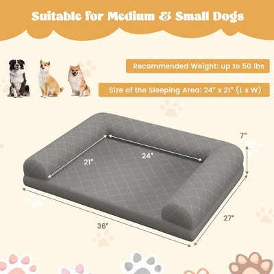 Grey Orthopedic Foam Bolster Dog Bed with Non-Slip Bottom