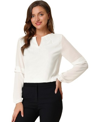 INSPIRE CHIC Women's Chiffon Semi Sheer Keyhole Neck Elegant Work Blouse