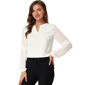 INSPIRE CHIC Women's Chiffon Semi Sheer Keyhole Neck Elegant Work Blouse - 1 of 4