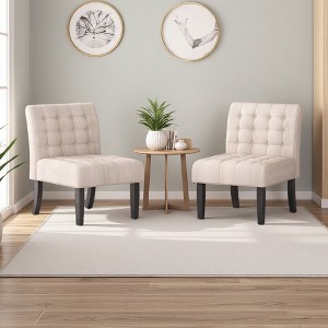 Upholstered Fabric Classic Slipper Chair Set of 2 with Button-Tufted Waffle Stitch - 1 of 4