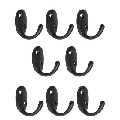 Unique Bargains Coat Cloth Bag Zinc Alloy Wall Hooks Black 8 Pcs