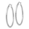 Black Bow Jewelry 2mm x 35mm 14k White Gold Satin & Diamond-Cut Round Hoop Earrings - 2 of 4
