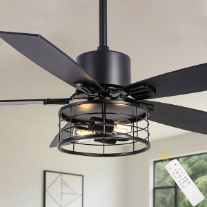 Bella Depot 46" Black Industrial Caged Ceiling Fan with Light and Remote - 1 of 4