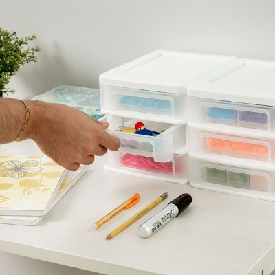 Compact White 3-Drawer Desktop Organizer, Stackable, Made in USA