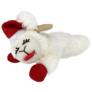 Multipet Holiday Lamb Chop with Santa Hat Plush Cat Toy -  4" - 1 of 3