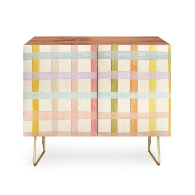 Gigi Rosado Pastel Plaid Walnut Credenza - Deny Designs