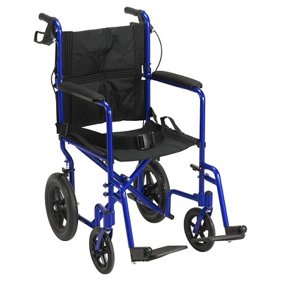 Drive Medical Lightweight Expedition Transport Wheelchair with Hand Brakes, Blue